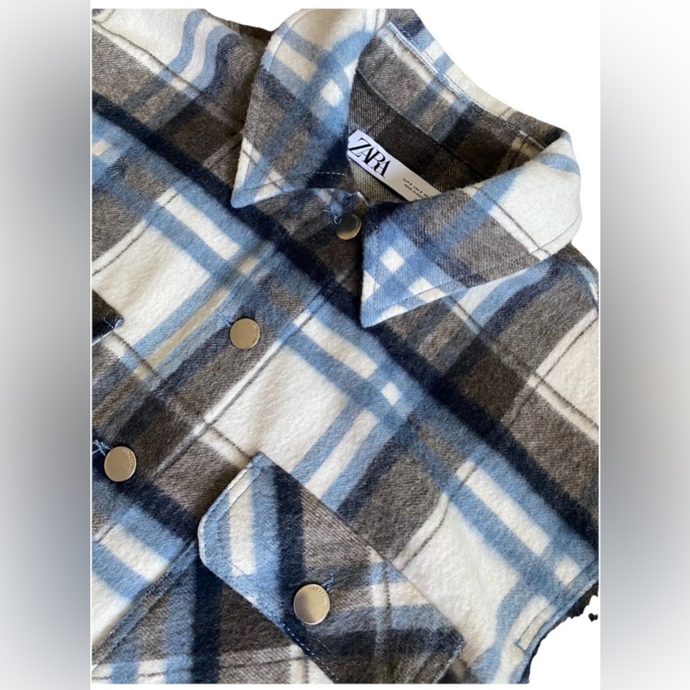 Stylish Zara Plaid Cropped Jacket 🤎 Oversized Fit Cozy Layering Piece Size S - Picture 7 of 9